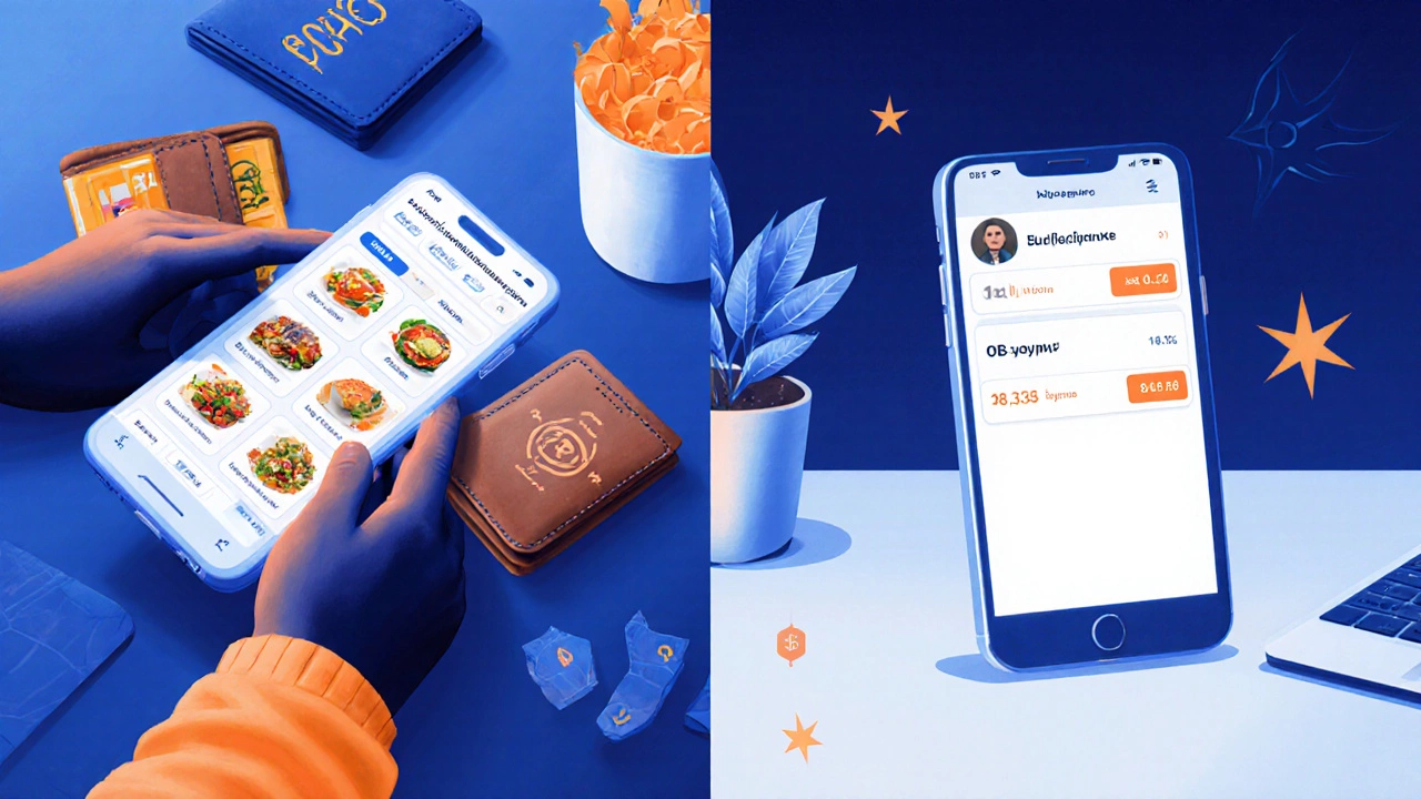 Два образа жизни: траты против автоматических сбережений в банковском приложении.