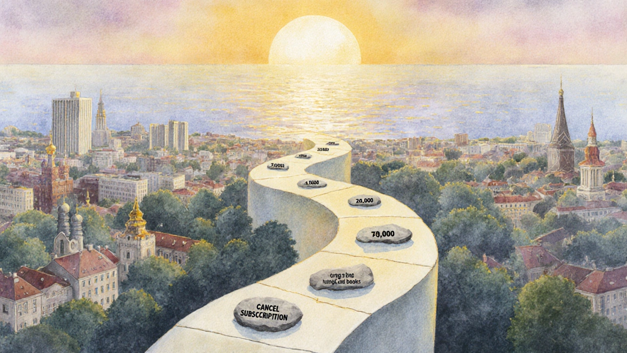 Путь к накоплению 100 000 рублей через маленькие шаги в городском пейзаже.