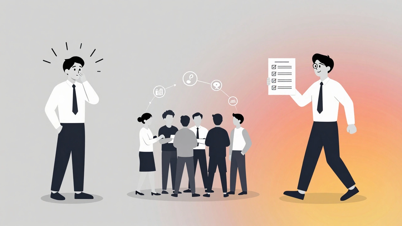 Визуальная метафора трансформации участника: от неуверенности к действию через взаимодействие.