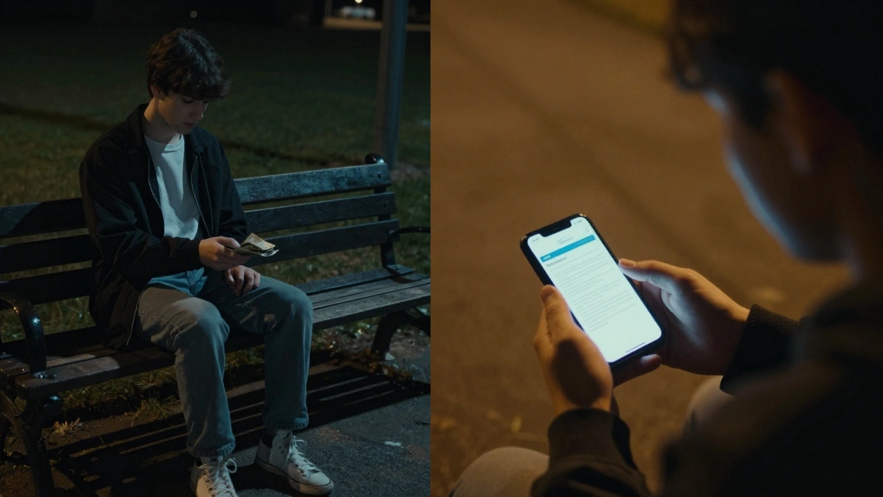 Контраст: передача наличных в темноте vs безопасный банковский перевод при дневном свете.