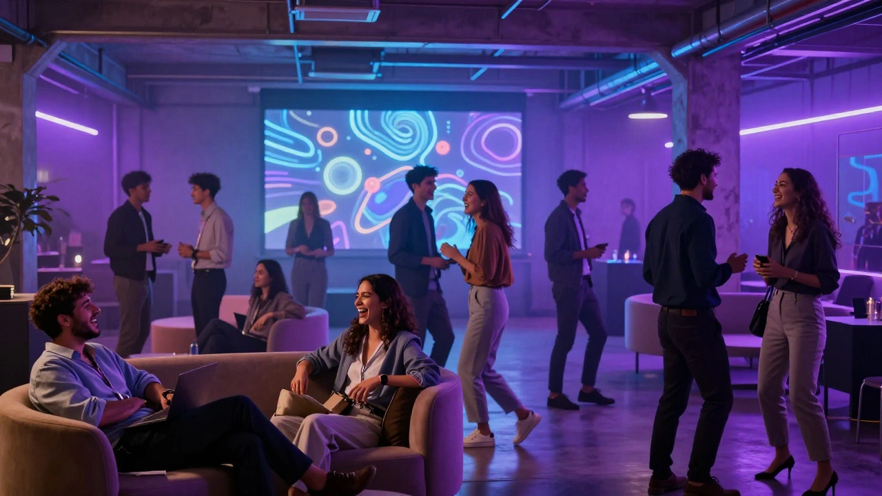 Яркий корпоративный ивент в лофте с неоновым освещением